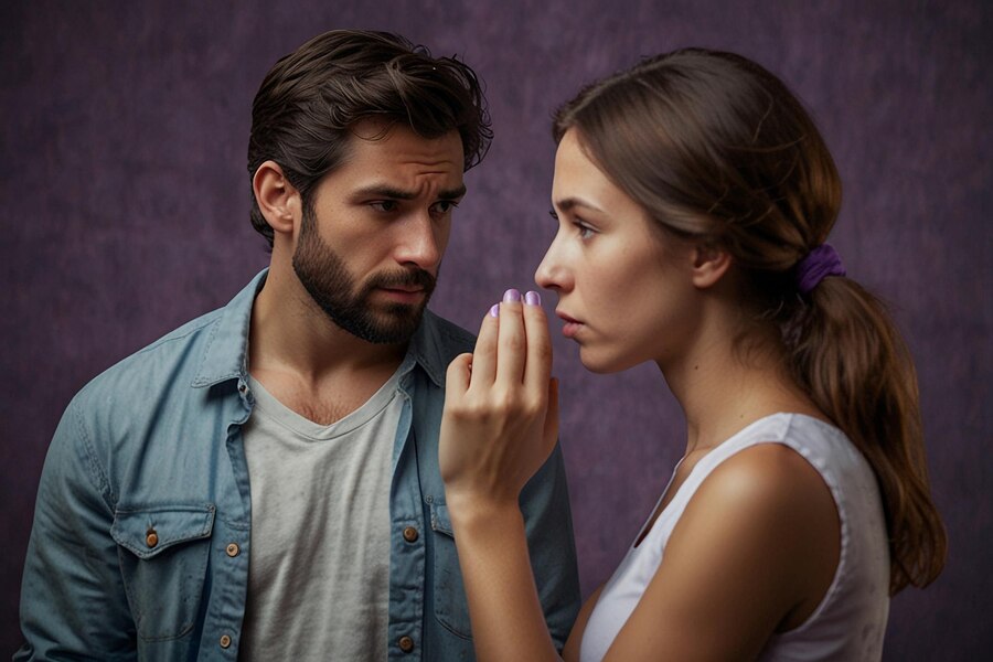 Par, ki se izogiba očesnemu stiku, kar nakazuje nezavedno jezo in napetost v odnosu.