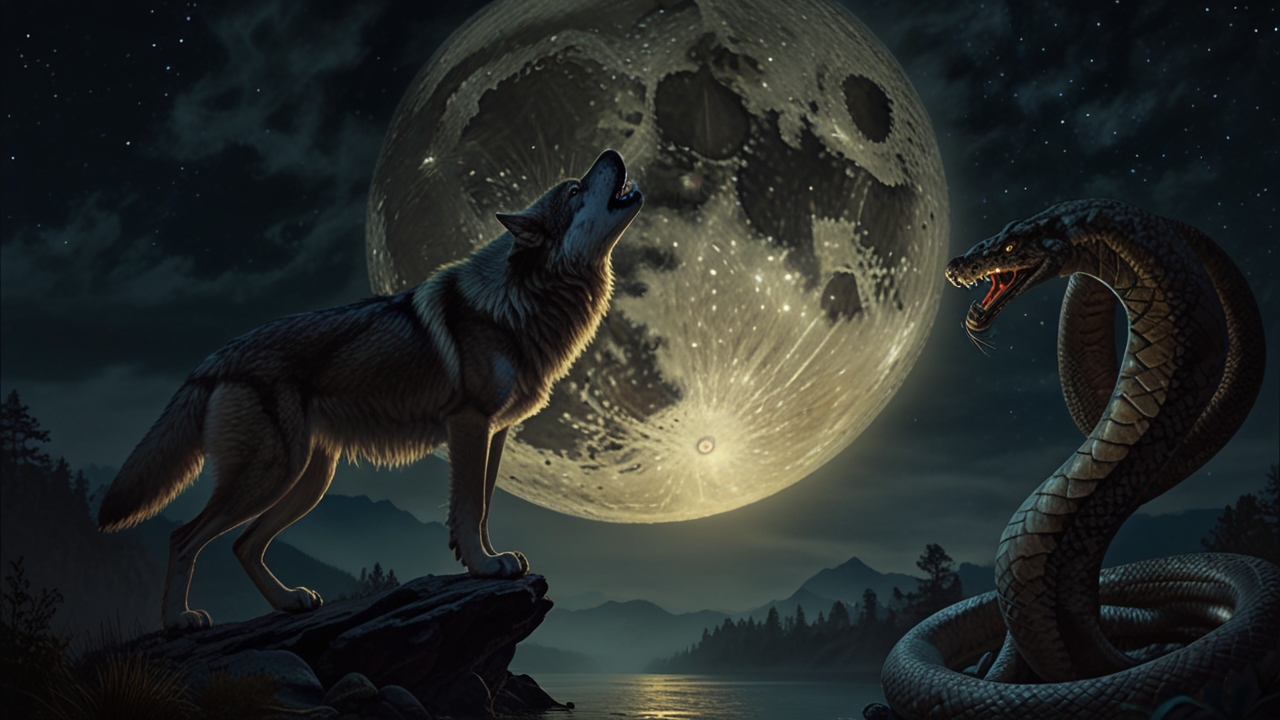 Polna luna na temnem nebu, obdana z zvezdami, simbolizira energijo 15. lunarnega dne, priložnost za osvoboditev, meditacijo in harmonijo.