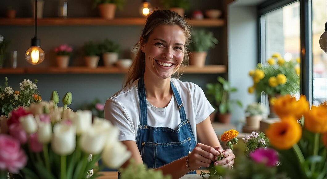 Nasmejana oseba, ki izžareva srečo in notranji mir, v harmoničnem okolju.